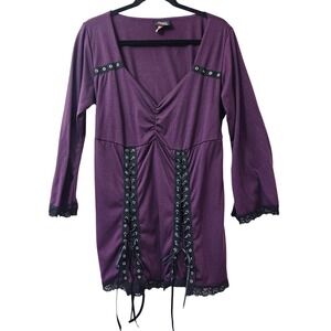 Dare to Wear Y2k Purple Wimsigoth Goth Corset tie accent Blouse Plus Size3X